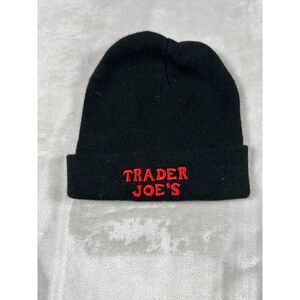 Black Trader Joe's Beanie with Red Embroidered Text